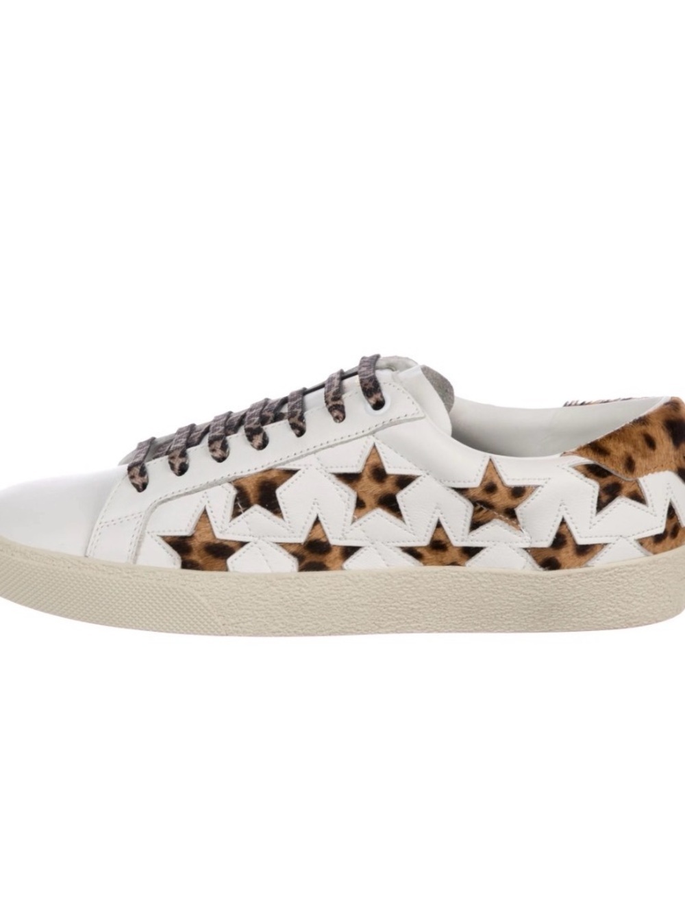 Saint Laurent White Leather Low-Top Sneakers with Leopard Star Detail - Picture 3 of 9